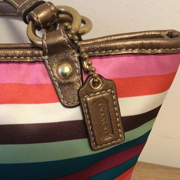 COACH Y2K LEGACY STRIPED MULTICOLOR MINI TOTE BAG SATEEN EXTERIOR - Picture 8 of 9